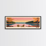 Deal Lake New Jersey Framed Canvas Print, Midcentury Modern Panoramic Wall Art, Living Room Decor, Pop Art, Travel Poster Art, Scenic Nature Painting