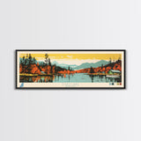 Echo Lake Montana Framed Canvas Print, Panoramic Wall Art, Midcentury Modern, Pop Art, Living Room Decor, Travel Poster, Nature Art