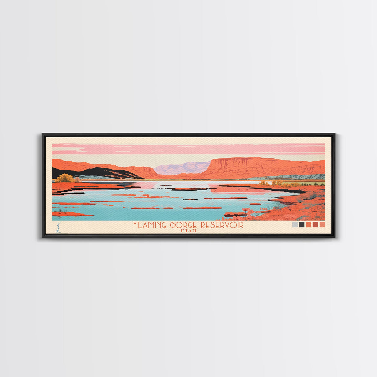 Flaming Gorge Reservoir Utah Framed Canvas Print, Panoramic Art, Midcentury Modern, Pop Art, Living Room Decor, Travel Poster, Nature Art, Wall Art