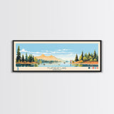 Flathead Lake Montana Framed Canvas Print, Panoramic Wall Art, Midcentury Modern, Pop Art, Bedroom Decor, Travel Poster, Nature Painting, Artistic Decor