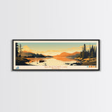 Georgetown Lake Montana Framed Canvas Print, Panoramic Wall Art, Midcentury Modern, Pop Art, Living Room Decor, Travel Poster, Nature Art, Lake House Art