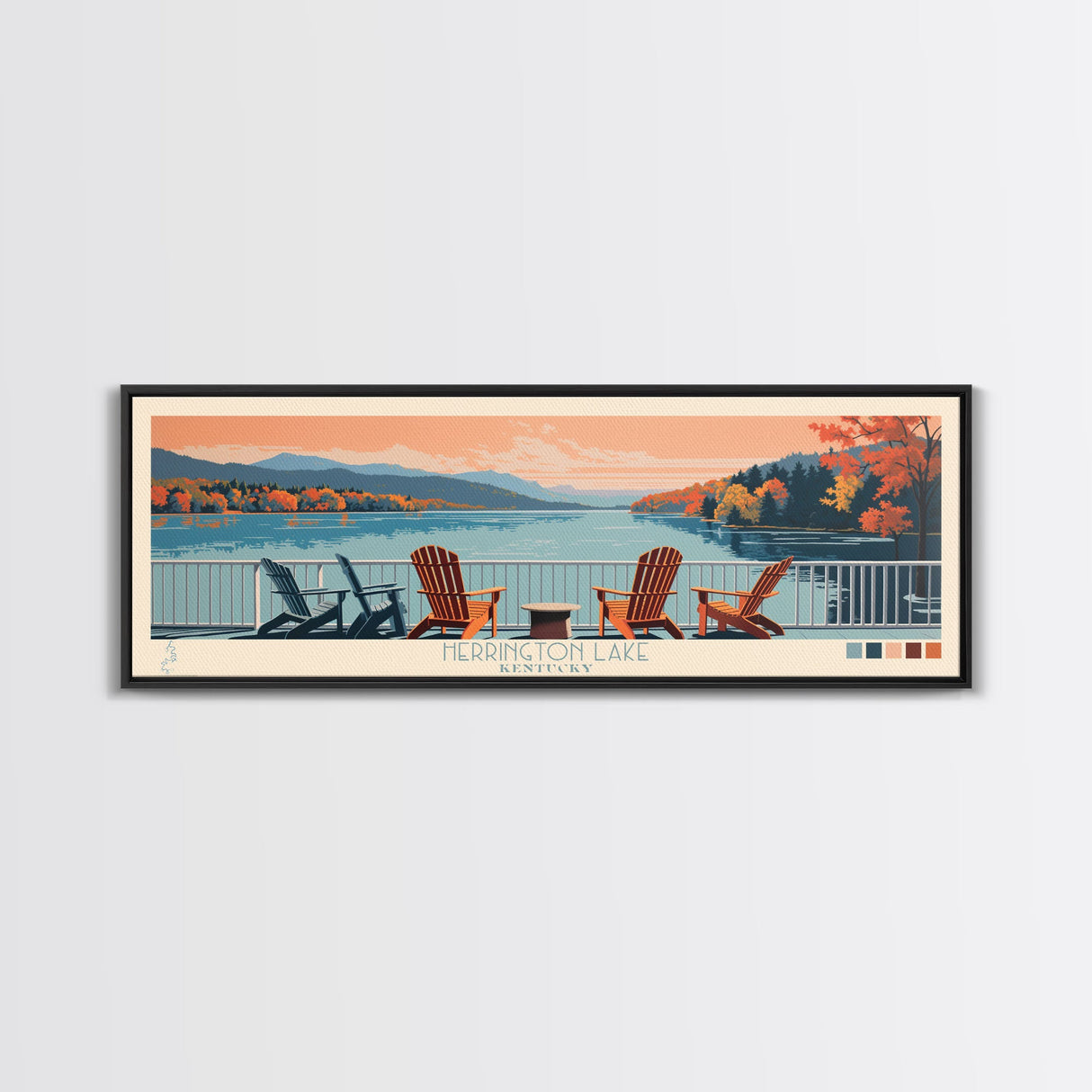 Herrington Lake Kentucky Framed Canvas Print, Panoramic Wall Art, Midcentury Modern, Pop Art, Living Room Wall Art, Travel Poster, Lake View, Nature Art