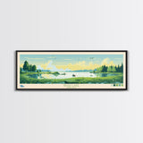 Irish Lake Indiana Framed Canvas Print, Panoramic Art, Midcentury Modern, Pop Art, Living Room Wall Art, Travel Poster, Lake House Decor