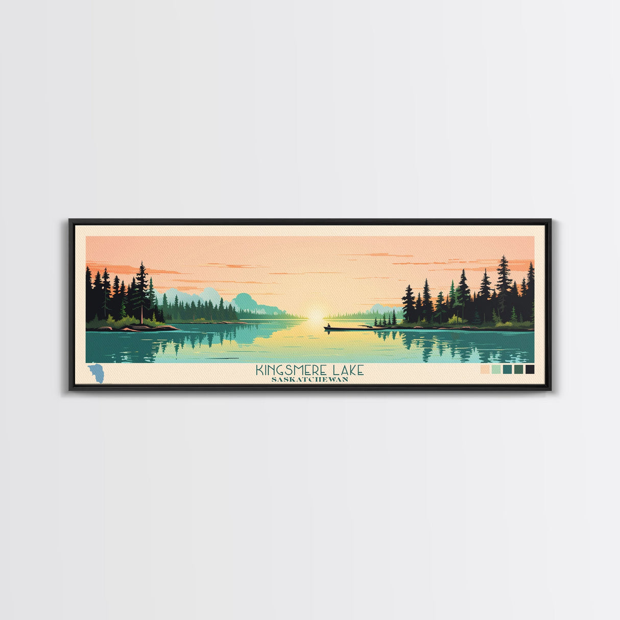 Kingsmere Lake Saskatchewan Framed Canvas Print, Panoramic Wall Art, Midcentury Modern, Pop Art, Bedroom Art, Travel Poster, Home Decor