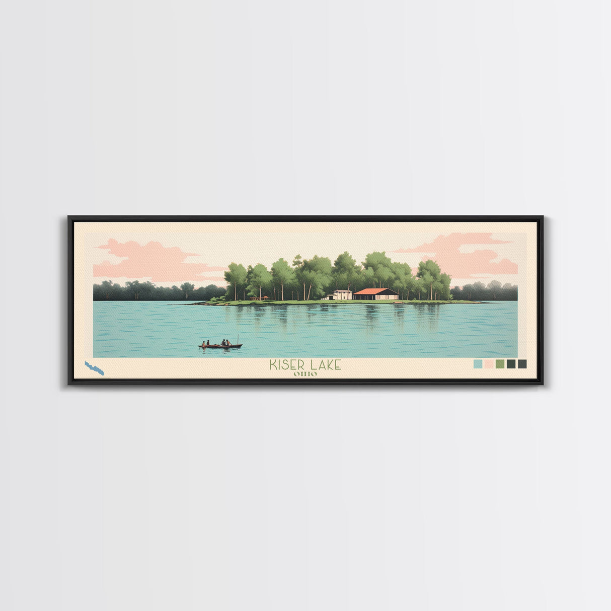 Kiser Lake Ohio Framed Canvas Print, Panoramic Art, Midcentury Modern, Pop Art, Living Room Wall Art, Travel Poster, Lake House Decor