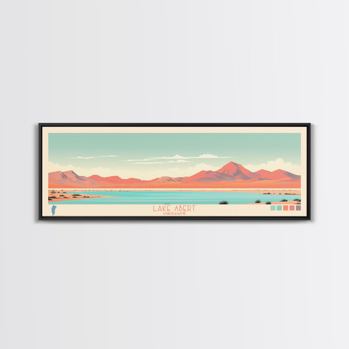 Lake Abert Oregon Framed Canvas Print, Panoramic Wall Art, Midcentury Modern, Pop Art, Bedroom Art, Travel Poster, Living Room Decor