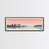 Lake Atsion New Jersey Framed Canvas Print, Panoramic Art, Midcentury Modern, Pop Art, Living Room Wall Art, Travel Poster, Lake House Decor