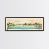 Lake Bemidji Minneapolis Framed Canvas Print, Panoramic Wall Art, Midcentury Modern, Pop Art, Bedroom Decor, Travel Poster, Living Room Art