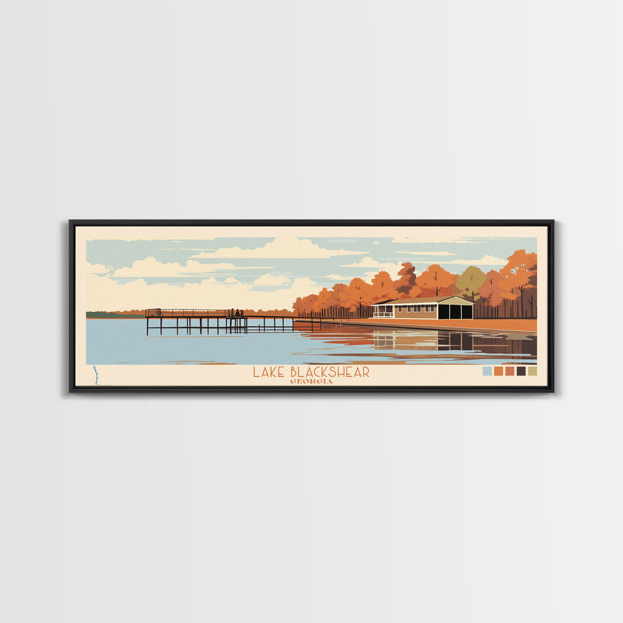 Lake Blackshear Georgia Framed Canvas Print, Panoramic Wall Art, Midcentury Modern, Pop Art, Bedroom Decor, Travel Poster, Living Room Art