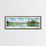 Lake Boon Massachusetts Framed Canvas Print, Panoramic Art, Midcentury Modern, Pop Art, Living Room Wall Art, Travel Poster, Lake House Decor