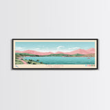 Lake Cachuma California Framed Canvas Print, Panoramic Art, Midcentury Modern, Pop Art, Living Room Wall Art, Travel Poster, Lake House Decor