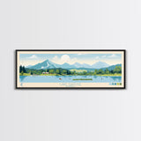 Lake Chatuge Georgia Framed Canvas Print, Panoramic Art, Midcentury Modern, Pop Art, Living Room Wall Art, Travel Poster, Lake House Decor