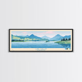 Lake Chelan Washington Framed Canvas Print, Panoramic Art, Midcentury Modern, Pop Art, Living Room Wall Art, Travel Poster, Lake House Decor