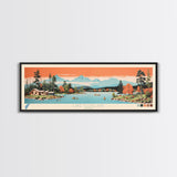 Lake Cleveland Idaho Framed Canvas Print, Panoramic Art, Midcentury Modern, Pop Art, Living Room Wall Art, Travel Poster, Lake House Decor