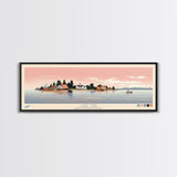 Lake Erie Ohio Pennsylvania Framed Canvas Print, Panoramic Art, Midcentury Modern, Pop Art, Living Room Wall Art, Travel Poster, Lake House Decor