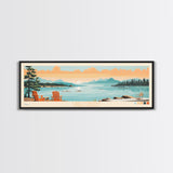 Lake Fontana North Carolina Framed Canvas Print, Panoramic Art, Midcentury Modern, Pop Art, Living Room Wall Art, Travel Poster, Lake House Decor