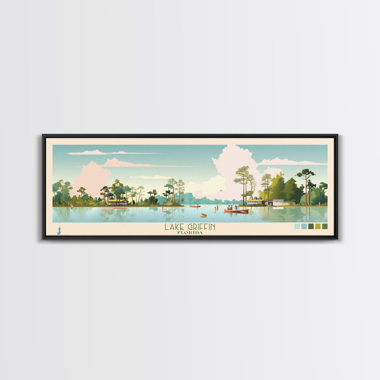 Lake Griffin Florida Framed Canvas Print, Panoramic Wall Art, Midcentury Modern, Pop Art, Bedroom Art, Travel Poster, Living Room Decor