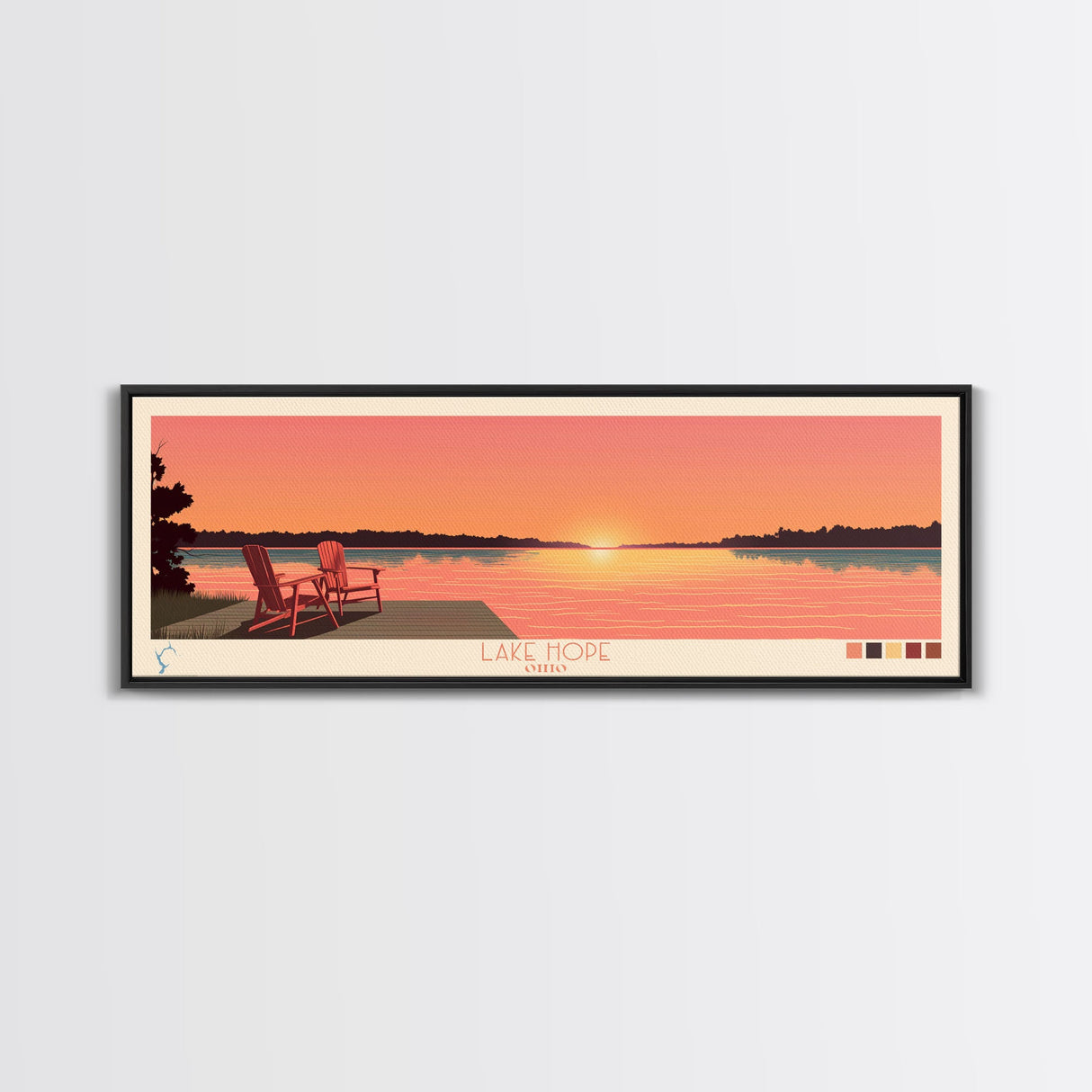 Lake Hope Ohio Framed Canvas Print, Panoramic Wall Art, Midcentury Modern, Pop Art, Bedroom Art, Travel Poster, Living Room Decor