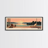 Lake Hudson Oklahoma Framed Canvas Print, Panoramic Wall Art, Midcentury Modern, Pop Art, Lake House Art, Travel Poster, Bedroom Decor