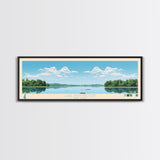 Lake Huntington New York Framed Canvas Print, Panoramic Wall Art, Midcentury Modern, Pop Art, Living Room Decor, Travel Poster, Bedroom Art