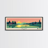 Lake Icaria Iowa Framed Canvas Print, Panoramic Wall Art, Midcentury Modern, Pop Art, Lake House Decor, Travel Poster, Bedroom Art