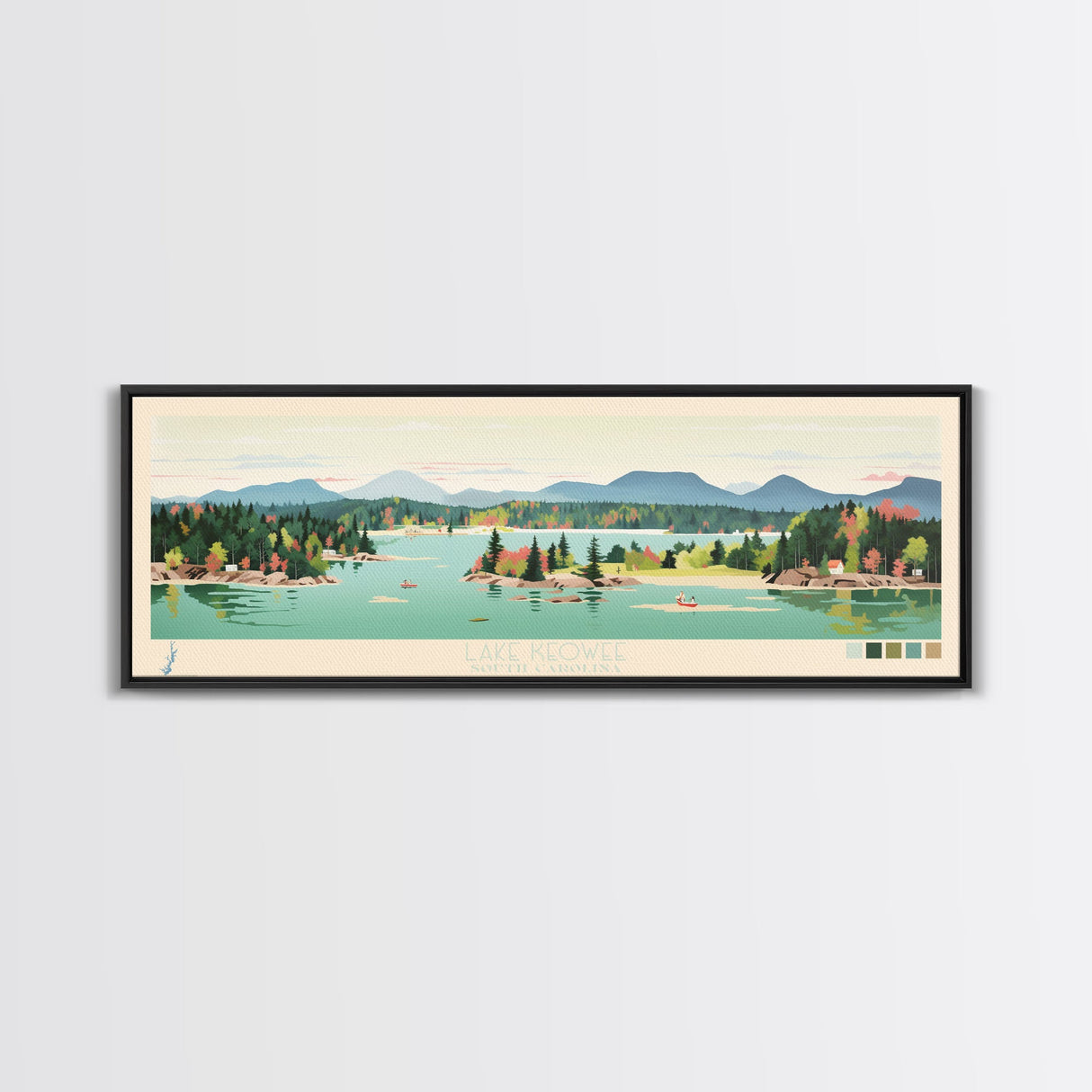 Lake Keowee South Carolina Framed Canvas Print, Panoramic Wall Art, Midcentury Modern, Pop Art, Living Room Decor, Travel Poster, Bedroom Art