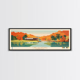 Lake Lillinonah Connecticut Framed Canvas Print, Panoramic Wall Art, Midcentury Modern, Pop Art, Living Room Decor, Travel Poster