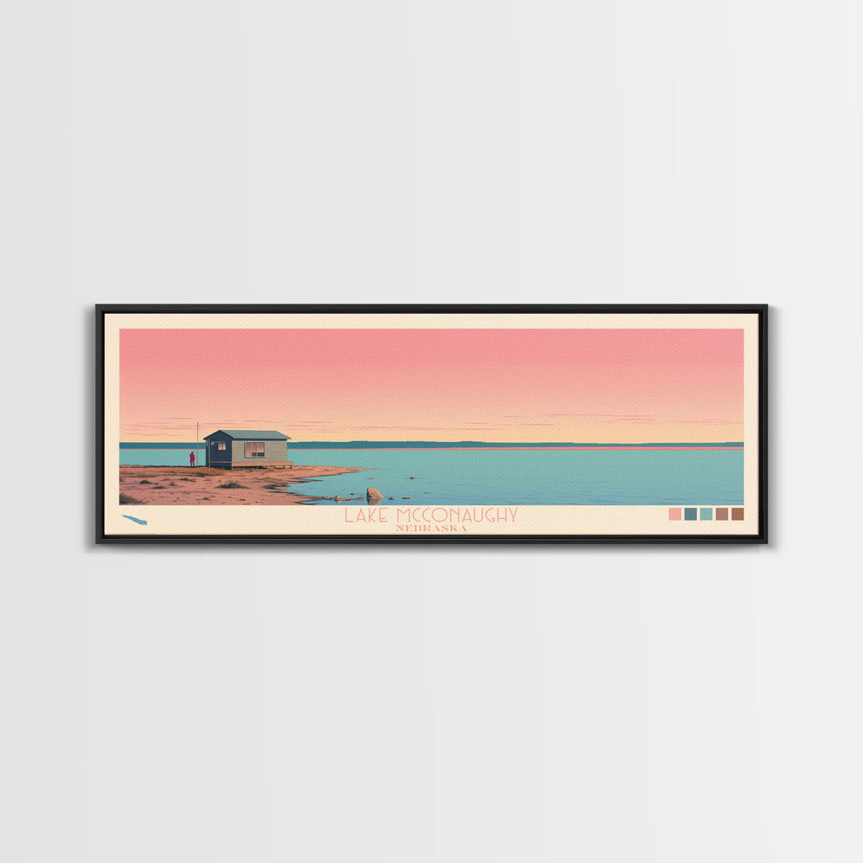 Lake McConaughy Nebraska Framed Canvas Print, Panoramic Wall Art, Midcentury Modern, Pop Art, Living Room Decor, Travel Poster