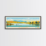 Lake Monomonac Massachusetts Framed Canvas Print, Panoramic Wall Art, Midcentury Modern, Pop Art, Bedroom Art, Travel Poster, Lake House Decor