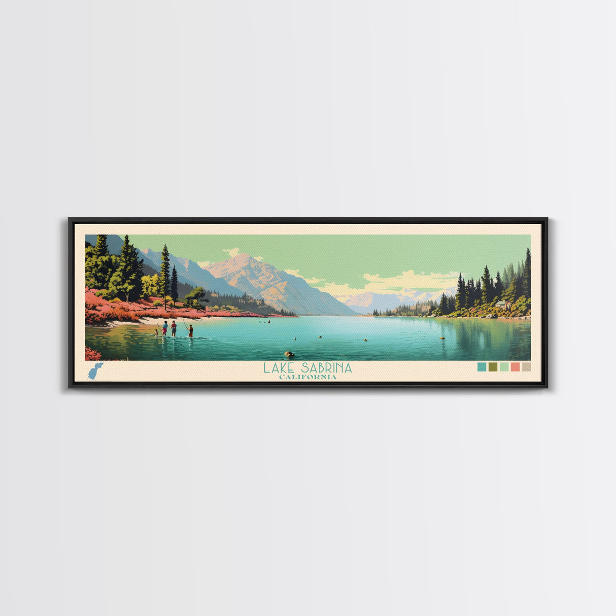 Lake Sabrina California Framed Canvas Print, Panoramic Wall Art, Midcentury Modern, Pop Art, Bedroom Art, Travel Poster, Lake House Decor