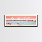 Lake Sakakawea North Dakota Framed Canvas Print, Panoramic Wall Art, Midcentury Modern, Pop Art, Living Room Decor, Travel Poster, Lake House Art