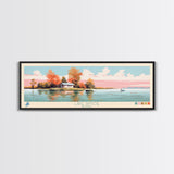 Lake Simcoe Quebec Framed Canvas Print, Panoramic Wall Art, Midcentury Modern, Pop Art, Bedroom Art, Travel Poster, Lake House Decor