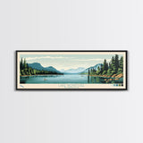 Lake Wenatchee, Washington Panoramic Wall Art Framed Canvas Print, Midcentury Modern, Pop Art, Home Decor, Travel Poster, Bedroom Art