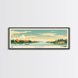 Lake Wingra, Wisconsin Panoramic Wall Art Framed Canvas Print, Midcentury Modern, Pop Art, Home Decor, Travel Poster, Bedroom Art