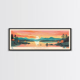 Lake Winnipesaukee, New Hampshire Panoramic Wall Art Framed Canvas Print, Midcentury Modern, Pop Art, Home Decor, Travel Poster, Living Room Art