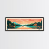 Lake Wyola, Massachusetts Panoramic Wall Art Framed Canvas Print, Midcentury Modern, Pop Art, Home Decor, Travel Poster, Bedroom Art