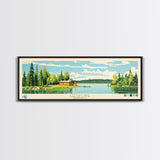 Leech Lake, Minnesota Panoramic Wall Art Framed Canvas Print, Midcentury Modern, Pop Art, Home Decor, Travel Poster, Living Room Art