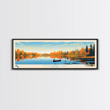 Little Barbee Lake, Indiana Panoramic Wall Art Framed Canvas Print, Midcentury Modern, Pop Art, Home Decor, Travel Poster, Living Room Art