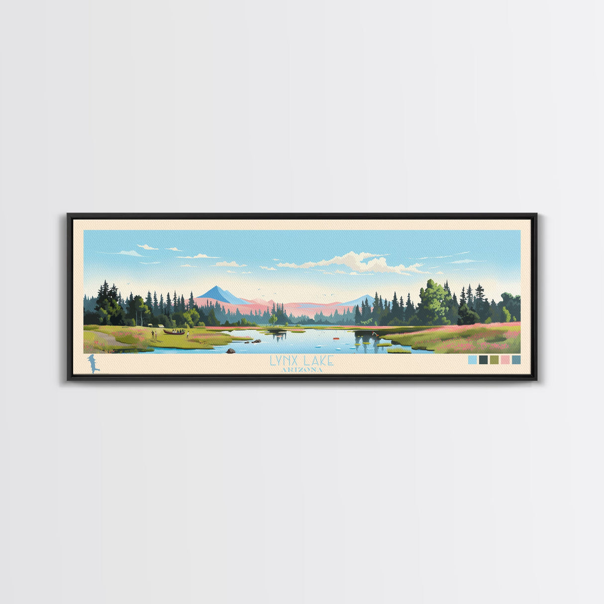 Lynx Lake, Arizona Panoramic Wall Art Framed Canvas Print, Midcentury Modern, Pop Art, Home Decor, Travel Poster, Living Room Art