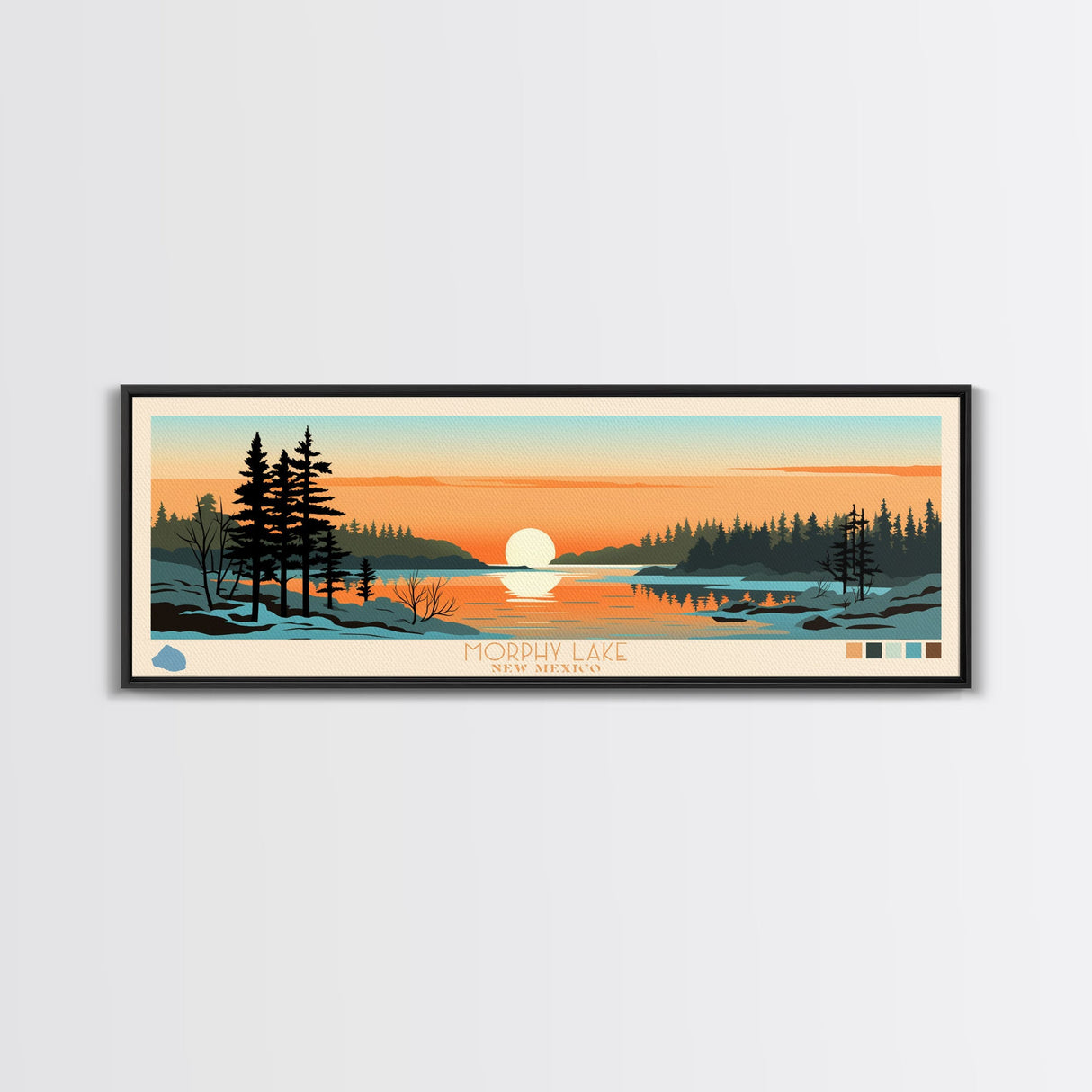 Morphy Lake, New Mexico Framed Canvas Print, Panoramic Wall Art, Midcentury Modern, Pop Art, Home Decor, Travel Poster, Bedroom Art