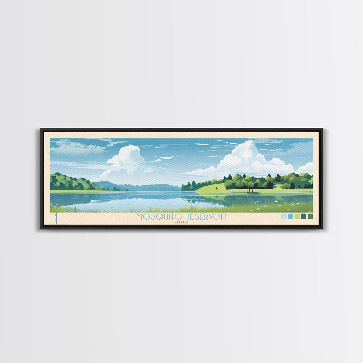 Mosquito Reservoir, Ohio Framed Canvas Print, Panoramic Wall Art, Midcentury Modern, Pop Art, Home Decor, Travel Poster, Living Room Art