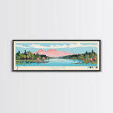 Mountain Lake, Virginia Framed Canvas Print, Panoramic Wall Art, Midcentury Modern, Pop Art, Home Decor, Travel Poster, Bedroom Art