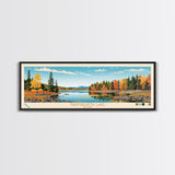 Nahmakanta Lake, Maine Framed Canvas Print, Panoramic Wall Art, Midcentury Modern, Pop Art, Home Decor, Travel Poster, Bedroom Art