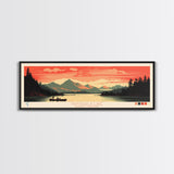 Nantahala Lake, North Carolina Framed Canvas Print, Panoramic Wall Art, Midcentury Modern, Pop Art, Home Decor, Travel Poster, Bedroom Art