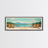 Newfound Lake, New Hampshire Framed Canvas Print, Panoramic Wall Art, Midcentury Modern, Pop Art, Home Decor, Travel Poster, Living Room Art