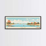 Perry Lake, Kansas Framed Canvas Print, Panoramic Wall Art, Midcentury Modern, Pop Art, Home Decor, Travel Poster, Living Room Art