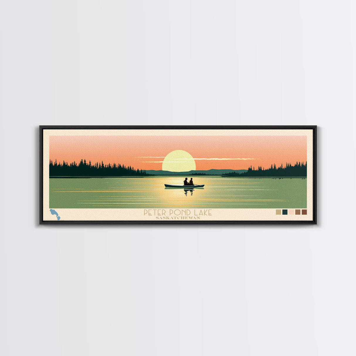 Peter Pond Lake, Saskatchewan Framed Canvas Print, Panoramic Wall Art, Midcentury Modern, Pop Art, Home Decor, Travel Poster, Living Room Art