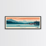 Priest Lake, Idaho Framed Canvas Print, Bedroom Art, Midcentury Modern, Pop Art, Panoramic Wall Art, Travel Poster