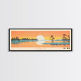 Rathbun Lake, Iowa Framed Canvas Print, Home Decor, Midcentury Modern, Panoramic Wall Art, Travel Poster, Pop Art