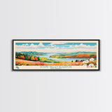 Round Valley Reservoir, New Jersey Framed Canvas Print, Panoramic Travel Poster, Midcentury Modern Art, Home Decor, Pop Art, Wall Decoration